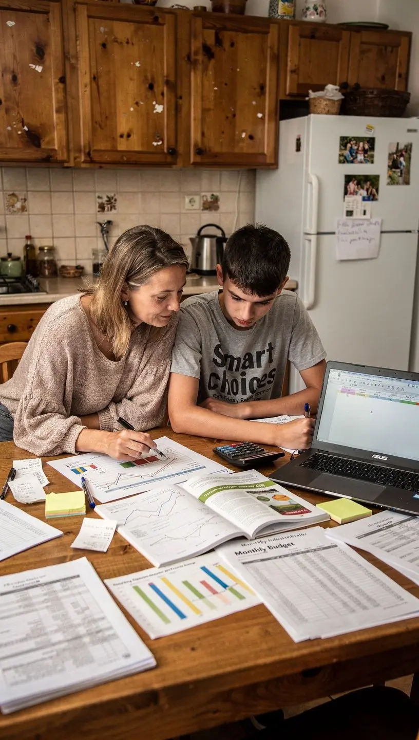 Családi költségvetést bemutató táblázat számokkal és kategóriákkal.